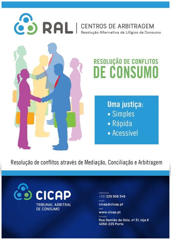 Dístico do CICAP – Tribunal Arbitral de Consumo: resolução de conflitos de consumo através de mediação, conciliação e arbitragem